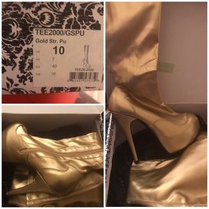 Gold high heel boots